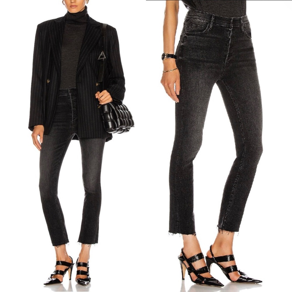 MOTHER Jeans Pixie Dazzler Ankle Fray Button-Fly Faded Black Size 26